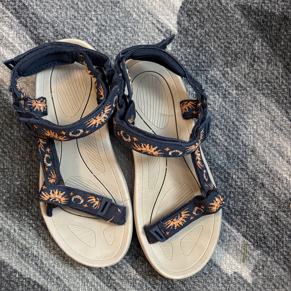 Navy and Orange Patterned Sandals